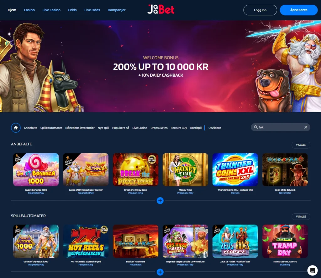 Jaabet casino bettingside med odds og mobilapp