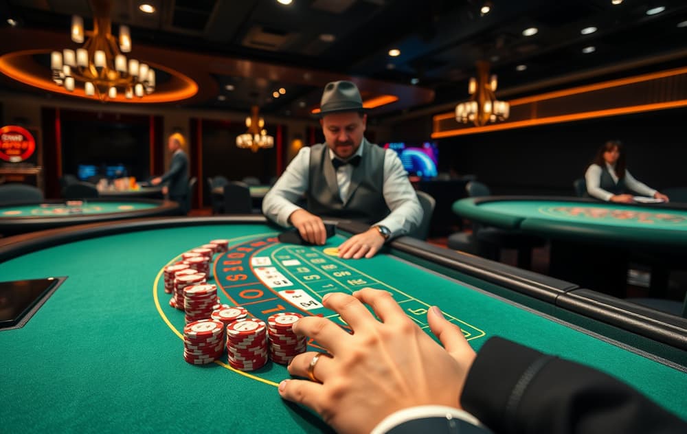 En person spiller live blackjack på laptop med ekte dealer på skjermen