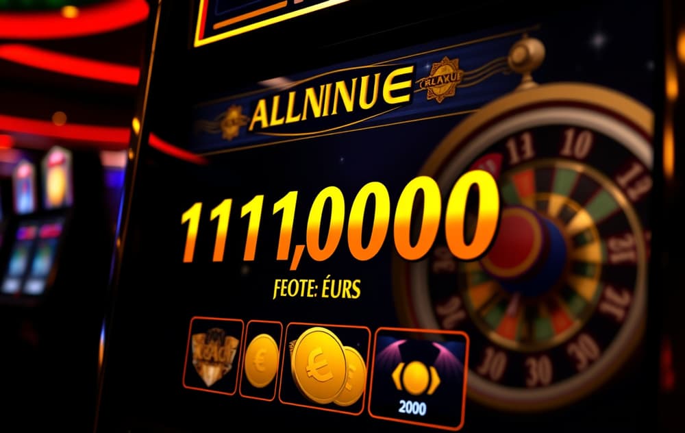 Progressiv jackpot-slotskjerm med millionbeløp og spinnende hjul i bakgrunnen
